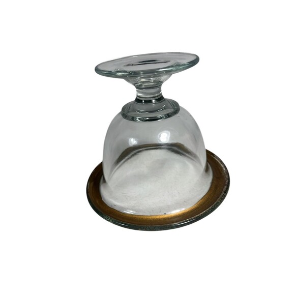 Vintage Glass Footed Candy Bowl Gold Encrusted Rim Paint Scroll Crystal Compote - Picture 11 of 11